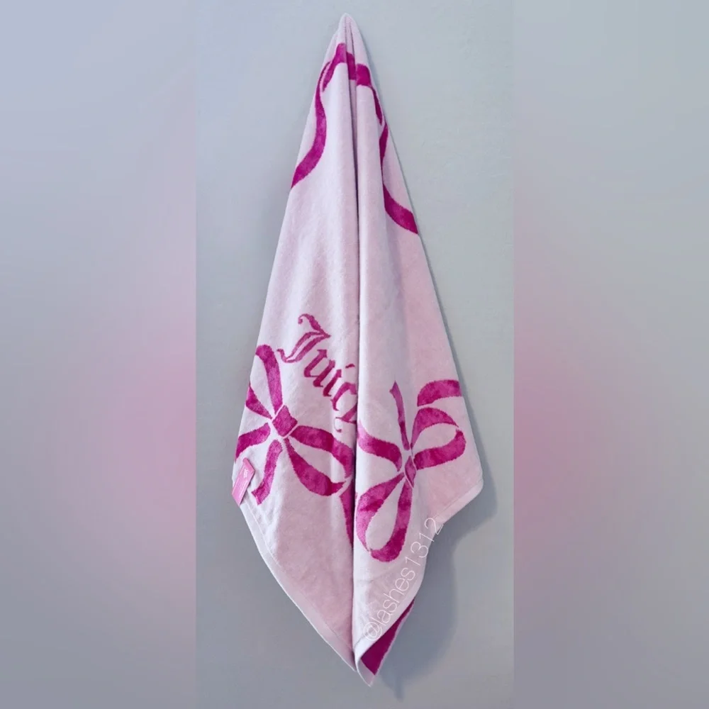 JUICY COUTURE Set of 2 Plush Bath Towels & Hand Towels - Pink Coquette Bows